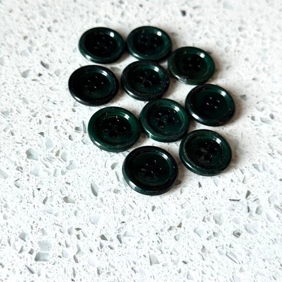 Y2K Vintage Buttons Lot Dark Green 10 Pcs Round 4 Hole DIY Art Crafting Sewing - Picture 3 of 6